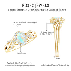 Genuine Ethiopian Opal and Diamond Oval Engagement Ring