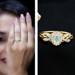 Genuine Ethiopian Opal and Diamond Oval Engagement Ring