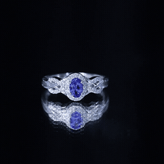 Real Tanzanite and Diamond Engagement Ring with Criss Cross Shank
