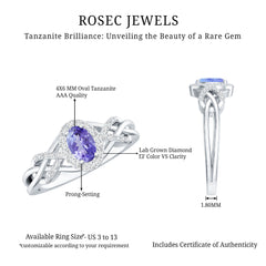 Real Tanzanite and Diamond Engagement Ring with Criss Cross Shank