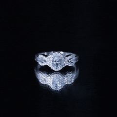 Genuine Aquamarine and Diamond Designer Engagement Ring in Silver