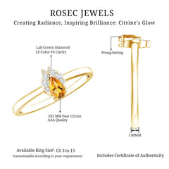 Minimalist Citrine and Diamond Promise Ring for Her in Silver