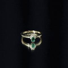 Womens Lab Grown Emerald and Diamond Promise Ring in Silver
