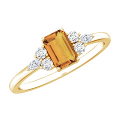 Natural 0.6 Carat Citrine Emerald Cut Engagement Ring with Diamond Trio