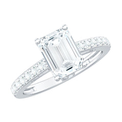 Diamond Emerald Cut Engagement Ring With Hidden Halo