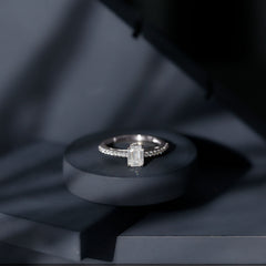Diamond Emerald Cut Engagement Ring With Hidden Halo