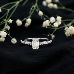 Diamond Emerald Cut Engagement Ring With Hidden Halo