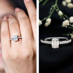 Diamond Emerald Cut Engagement Ring With Hidden Halo