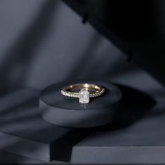 Diamond Emerald Cut Engagement Ring With Hidden Halo