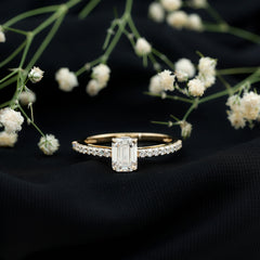 Diamond Emerald Cut Engagement Ring With Hidden Halo