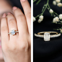 Diamond Emerald Cut Engagement Ring With Hidden Halo