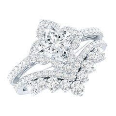 6 MM Princess Cut Lab Grown Diamond Designer Bridal Ring Set