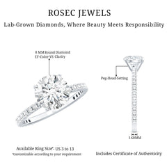 Brilliant Cut 8 MM Lab Grown Diamond Solitaire Engagement Ring