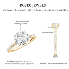 Brilliant Cut 8 MM Lab Grown Diamond Solitaire Engagement Ring