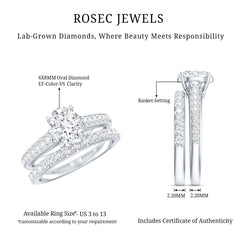 6X8 MM Oval Lab Created Diamond Solitaire Engagement Ring Set for Women