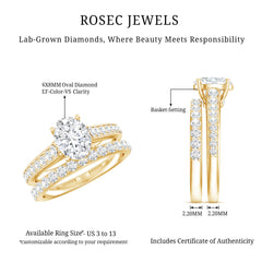 6X8 MM Oval Lab Created Diamond Solitaire Engagement Ring Set for Women
