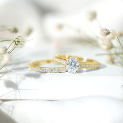 6X8 MM Oval Lab Created Diamond Solitaire Engagement Ring Set for Women