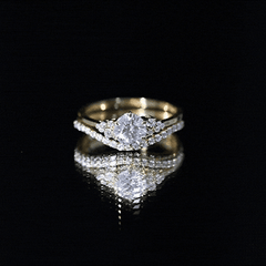 Certified Diamond Bridal Ring Set with Curved Band