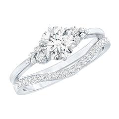 Certified Diamond Bridal Ring Set with Curved Band