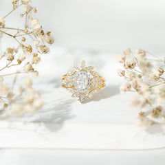 Lab Grown Diamond Vintage Engagement Ring with 2 Wedding Bands