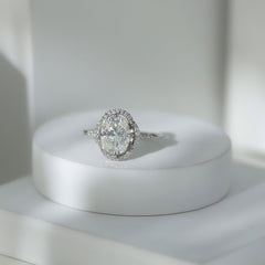 Brilliant Cut Oval Lab Grown Diamond Halo Engagement Ring
