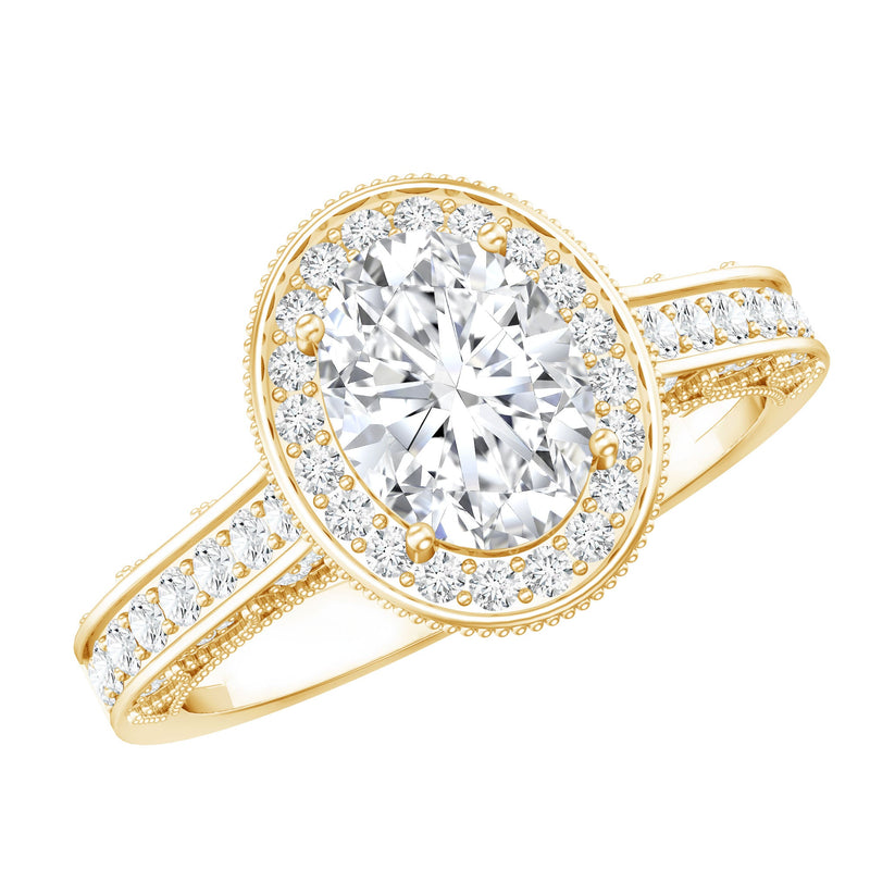 6X8 mm Oval Lab Grown Diamond Halo Engagement Ring