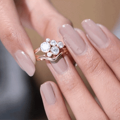 Bezel Set Lab Created Diamond Cluster Wedding Ring Set