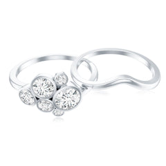 Bezel Set Lab Created Diamond Cluster Wedding Ring Set