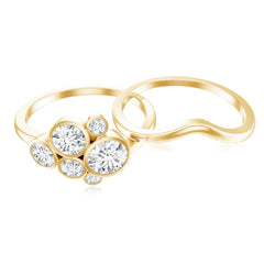 Bezel Set Lab Created Diamond Cluster Wedding Ring Set