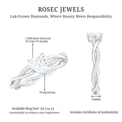 5 MM Heart Shaped Diamond Ring For Women