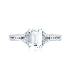 Emerald Cut Lab Diamond Engagement Ring With Split Shank Ring