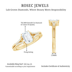 Emerald Cut Lab Diamond Engagement Ring With Split Shank Ring