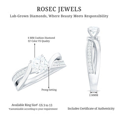Cushion Cut Diamond Infinity Solitaire Ring with Side Stones