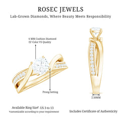 Cushion Cut Diamond Infinity Solitaire Ring with Side Stones