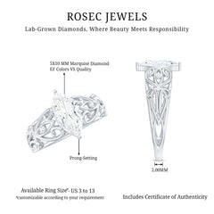 Marquise Cut Lab Grown Diamond Solitaire Filigree Engagement Ring