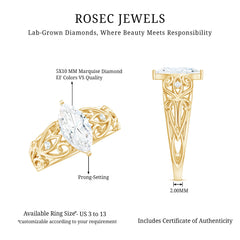 Marquise Cut Lab Grown Diamond Solitaire Filigree Engagement Ring