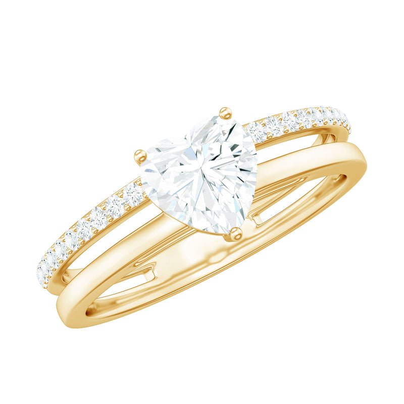 7 MM Heart Shape Lab Grown Diamond Double Band Solitaire Ring