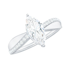 Certified 1 CT Marquise Diamond Solitaire Ring with Side Stones