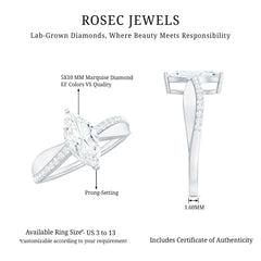 Certified 1 CT Marquise Diamond Solitaire Ring with Side Stones