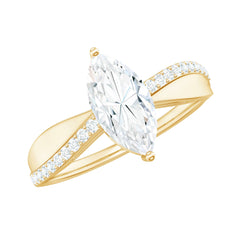Certified 1 CT Marquise Diamond Solitaire Ring with Side Stones
