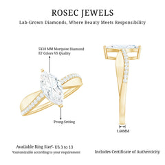 Certified 1 CT Marquise Diamond Solitaire Ring with Side Stones