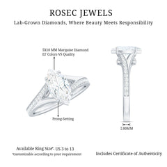 Brilliant Cut Lab Grown Diamond Marquise Engagement Ring with Split Shank