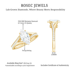 Brilliant Cut Lab Grown Diamond Marquise Engagement Ring with Split Shank