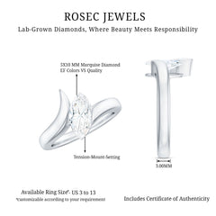 Lab Diamond 5X10 MM Marquise Engagement Ring in Tension Mount Setting