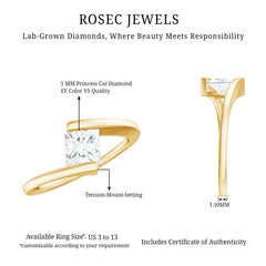 5 mm Princess Cut Lab Grown Diamond Ring With Tension Setting