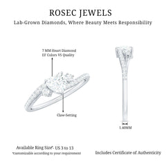 1.5 Carat Heart Shaped Lab Grown Diamond Engagement Rings With Bypass Shank
