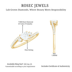 1.5 Carat Heart Shaped Lab Grown Diamond Engagement Rings With Bypass Shank