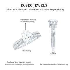 6X8 mm Pear Lab Created Diamond Filigree Engagement Ring