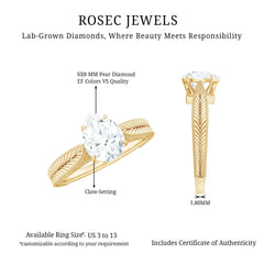 6X8 mm Pear Lab Created Diamond Filigree Engagement Ring