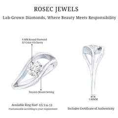 Certified 6 mm Lab Created Diamond Round Engagement Ring in Tension Setting
